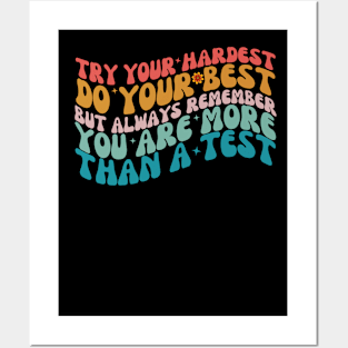 Try Your Hardest Do Your Best Teacher Testing Day Exam Retro Groovy Posters and Art